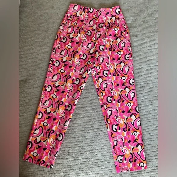 ZARA Retro Pink Psychedelic Print Pants Women’s Size M – Bold Statement Trousers - Picture 2 of 5